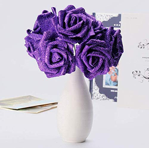 Tutoy 7Pcs Artificiel Bouquet Paillettes Mousse Artificielle Fleurs Mariage Nuptiale décoration Bricolage Rose - Violet