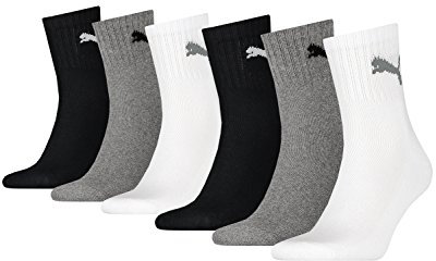 PUMA 231011001 Lot de 6 paires de chaussettes de sport et tennis courtes unisexes - Couleur : multicolore - Quantité : 6 paires (2 paquets de 3) - Taille : 43-46 - Article : -882 gris/blanc/noir,