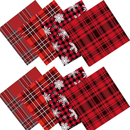 MoonyLI 8Pcs Tessuto Scozzese Natalizio e del Ringraziamento Tessuto Scozzese Natalizio Tessuto di Cotone Pacchetto Patchwork Stampa Ritagli di Tessuto Stampato Fai da Te