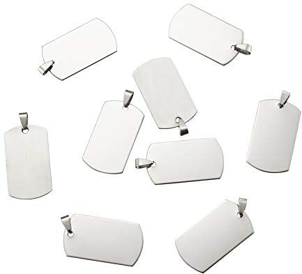 Cheriswelry 50 Stück rechteckige Blanko-Hundemarken-Anhänger aus Edelstahl, personalisierbare Gravur, Name, Anhänger, Haustier-ID-Namensanhänger für Halskette, Schmuck, 43 x 24 mm