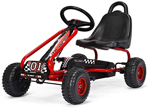 RELAX4LIFE Go Kart para Niños con Freno de Mano y Asiento Ajustable, Coche de Pedales con Ruedas Antideslizantes y Freno de Mano para 3-6 Años, Regalo para Niños, Carga 30kg (Rojo)