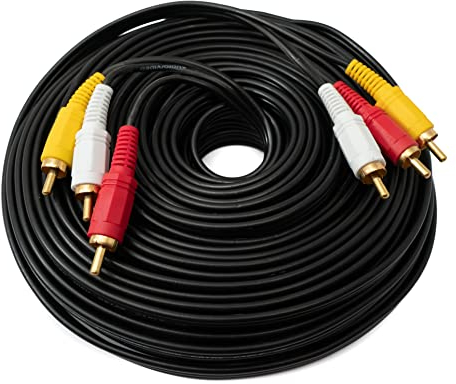 System-S Cinch 3 RCA Kabel 20 m Stecker zu Stecker Stereo & Composite AV Adapter Schwarz