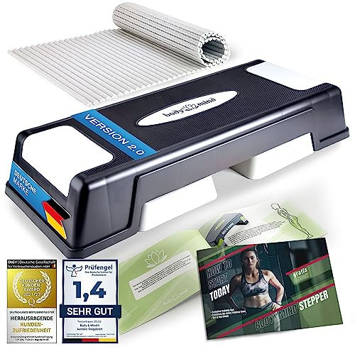 Body & Mind® Aerobic Steppbrett Deluxe 2-Stufen Stepper Step-Bench mit gratis Anti-Rutsch-Matte & exklusiven Trainings E-Book