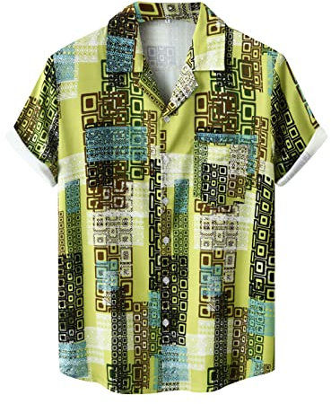 Herren Hawaiihemd Floral Casual Kurzarm Sommerhemden Hawaii Beach Print Hemd für den Urlaub(Green,XL)