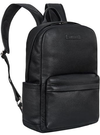 STILORD 'Alois' Klassischer Laptop Rucksack 15 Zoll Leder Rucksack für Herren Businessrucksack Damen Großer Rucksack mit vielen Fächern und Trolley-Aufstecksystem, Farbe:schwarz