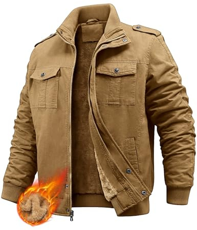 PASUDA Men's Winter Jacket Fleece Lined Coat Warm Cotton Military Jacket Bomber Cargo Coats with Multi Pockets Thermal Thick Windbreaker Jackets For Work Casual Outdoor