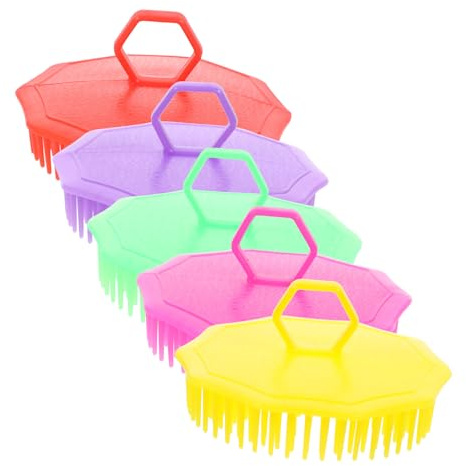 KOMBIUDA Cepillo de Masaje para Cabelludo y Barba de Plástico, Diseño Portátil para Distribuir Champú, 5 Piezas para Cuidado del Cabello en Casa Color Aleatorio