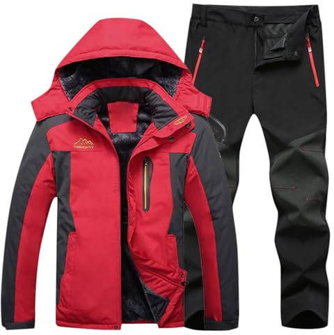 Generisch Combinaison de ski pour homme - 2 pièces - Coupe-vent - Avec capuche - Combinaison de neige - Imperméable - Ensemble de snowboard - Vêtements de ski d'hiver - Veste de ski et pantalon