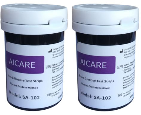 AICARE A606 Tiras de Prueba de Glucosa en Sangre, Tiras de Prueba de Azúcar en Sangre 50 PCS sin Necesidad de Código y Lanceta x 50 para Monitor de Glucosa en Sangre Solamente