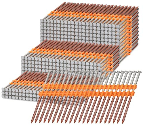 1000 Count 21 Degree framing Nails 3 inch, 3 x 0.131, Hot Dipped Galvanized, Plastic Collated Ring Shank Round Head Nails for Pressure Treated Lumber