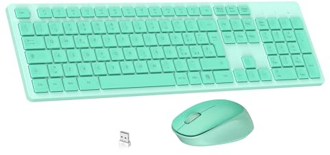 LeadsaiL Kit Tastiera e Mouse Wireless con Tastierino Numerico, Layout Italiano QWERTY, 2,4 GHz USB, Silenzioso, Compatibile con PC, Desktop, Laptop, Computer per Windows, HP, Lenovo, Mac-Verde Menta