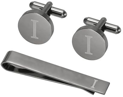 PATIKIL Juego de gemelos para hombre, clip de corbata inicial y gemelos para hombre, gemelos clásicos personalizados de cobre y barra de corbata para padre, marido, hijo
