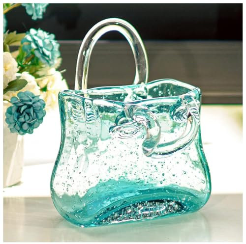 JarróN De Bolsa De Cristal, Jarrones De con Asa Jarron En Forma De Bolso Jarron, para La DecoracióN De La Oficina De La Boda,Style2-Green