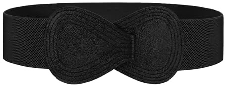 JASGOOD Ceinture Élastique Large Femmes pour Robe Grande Taille Ceinture Extensible Tendance avec Boucle en Cuir,Noir,Taille 87-99 cm(Longueur 90 cm)