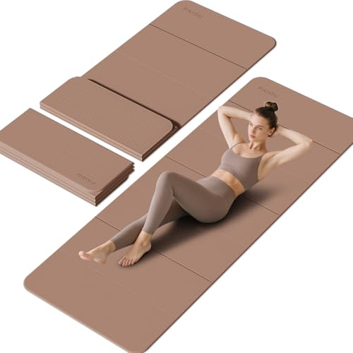 PAIDU Foldable Yoga Mat - 10mm Extra Thick, 7526 Non-Slip Exercise Fitness Mat | SGS Eco-Certified, Portable for Yoga/Pilates/Studio/Home Workout (Brown)