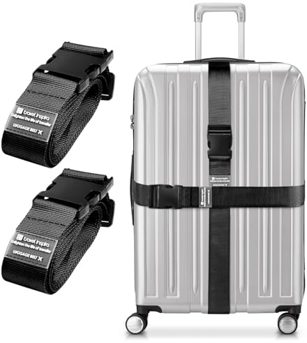 travel inspira 2PCS Cinturón para Maletas de Viaje, Correa de Equipaje Ajustable 104-195 cm, Correa para Maletas de 20 a 32 Pulgadas, Viajes Accesorios, Cinturón para Equipaje de Mano (Negro)