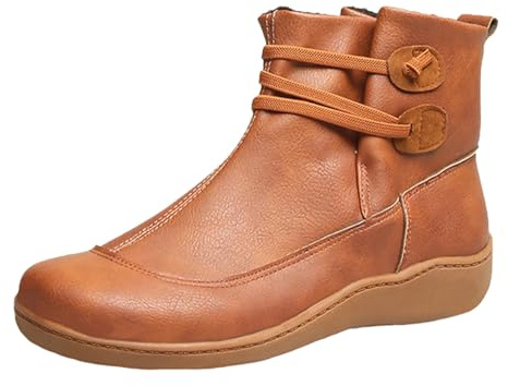 Botines 2026 para mujer, informales, de color sólido, con cordones, talla grande, suela plana, baja, ancha, abertura ancha, botas cortas, marrón, 41 EU