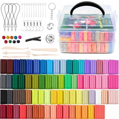 Polymerler-set, 70 färger modellering massa ugnhärdning, med modelleringsverktyg och tillbehör, för gör-det-själv-projekt, skulptural modellering