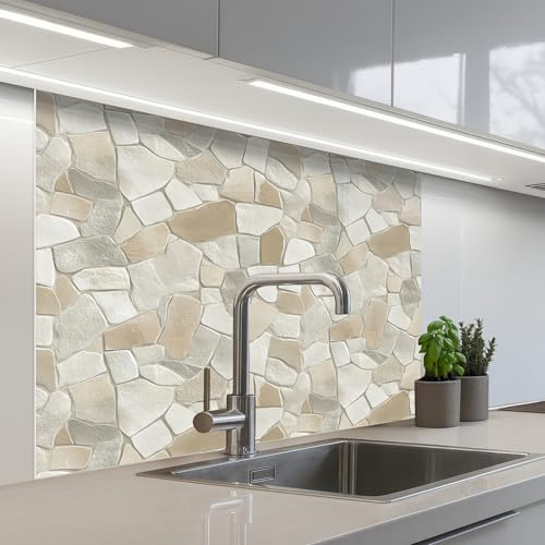 KitchenYeah© Paraschizzi Cucina Adesivo 80x100 cm Pannello Parete Paraspruzzi Rivestimento Mosaico - Pietre - Beige