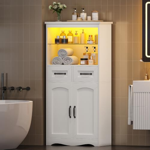 Hzuaneri Meuble Salle de Bain, Meuble de Rangement avec Éclairages LED