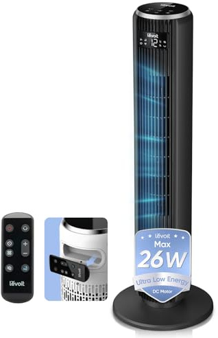 Levoit Ventilatore a Torre Silenzioso, 20DB, 5.5W-26W, Ventilatore a Risparmio Energetico per Camera da Letto e Casa, Raffreddamento Potente con Motore CC, 4 Modalità, 12 Velocità, Modalità Sleep