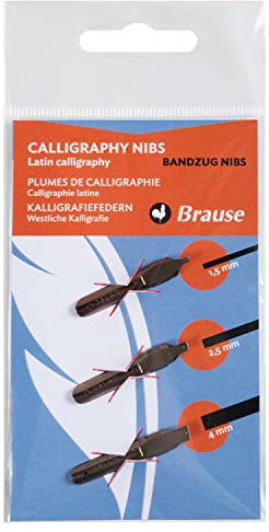 Brause 16500B - Une pochette de 3 plumes calligraphie Bandzug (1,5 mm, 2,5 mm et 4 mm)