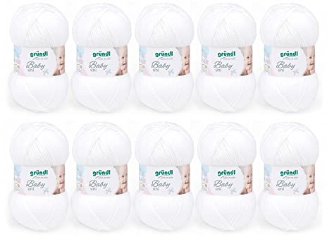 Gründl Laine Baby uni – laine bébé douce pour crocheter et tricoter–douce et agréable pour la peau – 70% polyacrylique, 30% polyamide – 10 pelotes 50 g / 150 –taille d’aiguille 3,5 – 4,5 - Bianco