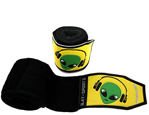 BAY Alien Face 3D Kids JUNIOR Basic 2,0 Boxbandagen SPEZIELL FÜR Kinder SCHWARZ 2,0 Meter x 5 cm, 200 cm Box-Bandagen, Paar Tapes Faustbandagen Handbandagen für Boxhandschuhe