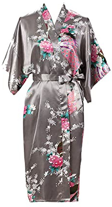 Robe de chambre kimono ample en satin pour femme grande taille, robe de mariée demoiselle d'honneur, vêtement de nuit, peignoir UK Taille 8-24 (36-52), gris, 42-44