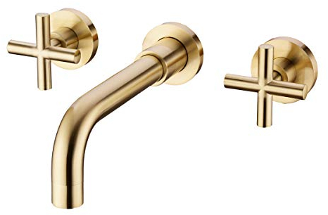 TRUSTMI mitigeur pour vasque en or brossé, fixation murale, 2 poignées, robinet de salle de bains en laiton