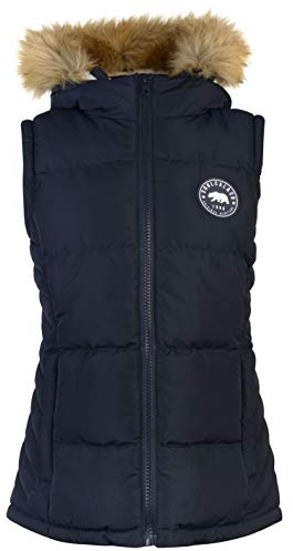Soul Cal Womens 2 Zip Gilet Heavy Quilt Sleeveless Jacket Hooded Full Warm Fur Navy 20 (XXXL)