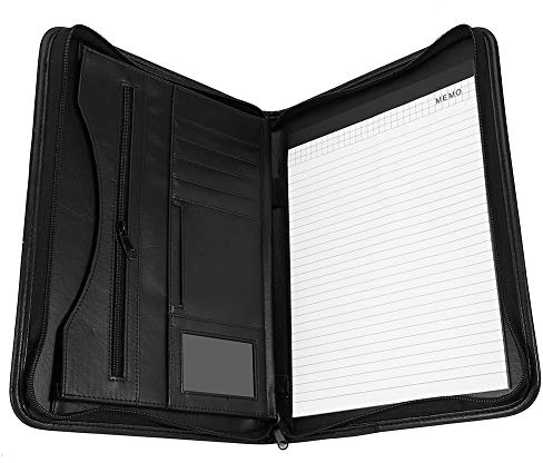 SOULONG A4 Zippered Document Folder, Modern Black Faux Leather, A4 Paper Size, 34 cm x 25 cm