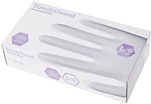 TouchGuard - Guantes de vinilo transparentes desechables sin polvos, caja de 10*100 unidades, grandes