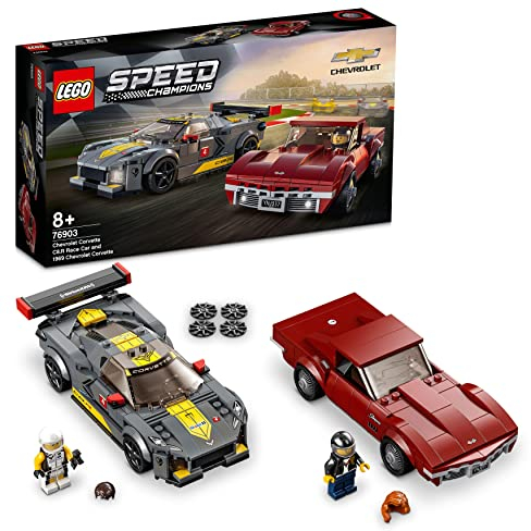 LEGO 76903 Speed Champions Chevrolet Corvette C8.R Race Car and 1969 CC Racing Model, Toy Cars Building Kit for Kids 8 plus Years Old, 2 Sports Models