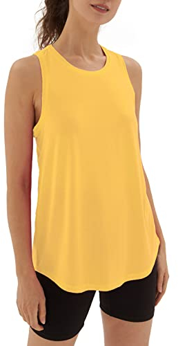 sissycos Damen Sport Tank Top Ärmellos, Sanft Racerback Shirt Rundem Ausschnitt für Fitness Yoga Beiläufig (Yolk Yellow, L)