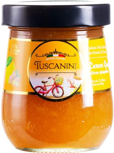 Tuscanini Italian Lemon Ginger Preserves, 330g Jar | Premium Spreadable Fruit Jam |No High Fructose Corn Syrup | No Preservatives | Non GMO |Gluten Free | Certified Kosher