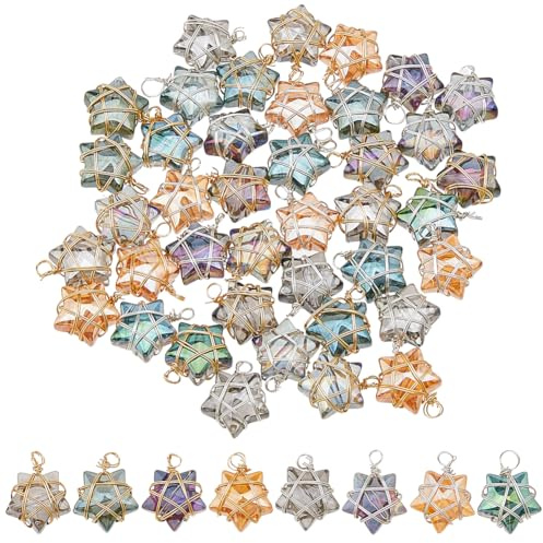 SUPERFINDINGS 40Pcs Glass Star Charms Wire Wrapped Star Pendants AB Color Electroplate Glass Charms Mixed Color Crystal Dangle Charm for Earring Bracelet Necklace Jewellery Making,Hole:1.5-2mm