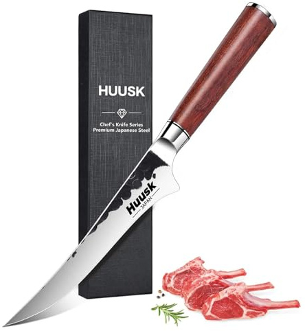 Huusk Boning Knife, Hand Forged 6 Fillet Knife, Butcher Knives Japanese Deboning Knives for Meat, Fish, Poultry, Rosewood Handle with Gift Box, Gifts Idea for Men Women