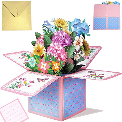 Carte Anniversaire Bouquet de Fleurs Pop-up Carte de Vœux 3d Carte Saint Valentin Avec Enveloppe Cadeau pour Femmes Hommes Filles Amis Mères (style A2)