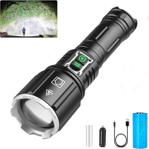 SENDALE Taschenlampe LED 120000 Lumen,Extrem Hell USB Wiederaufladbare Taschenlampen, XHP160 Taktische Taschenlampe,IP67 Wasserdicht 6 Lichtmodi für Camping Wandern Notfälle