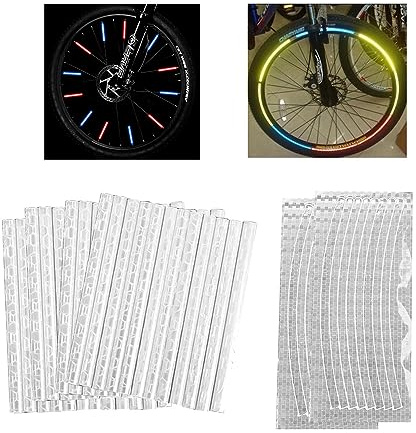KBRPEY Ekerreflektorset 48 stycken ekretreflektorer cykel och 2 stycken reflekterande hjul fälgremsor klistermärken vattentäta enkel montering för alla vanliga ekerhjul (silver)