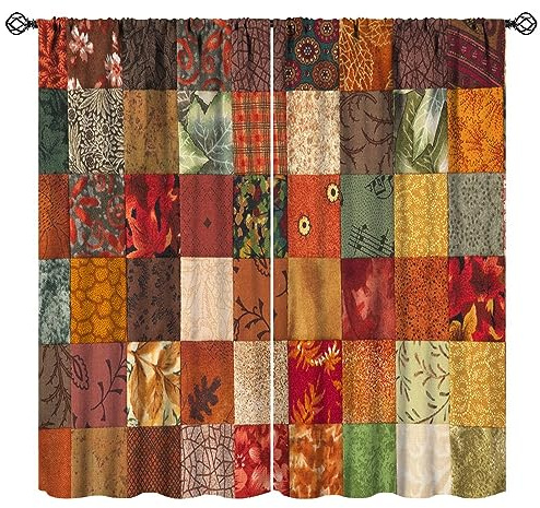 JESTRONRY Boho Patchwork Print Curtains, Vintage Fabric Colorful Stitching Fabric Patch Design Blackout Rod Sleeves Window Drapes for Living Room Bedroom Home Decor 42x54in