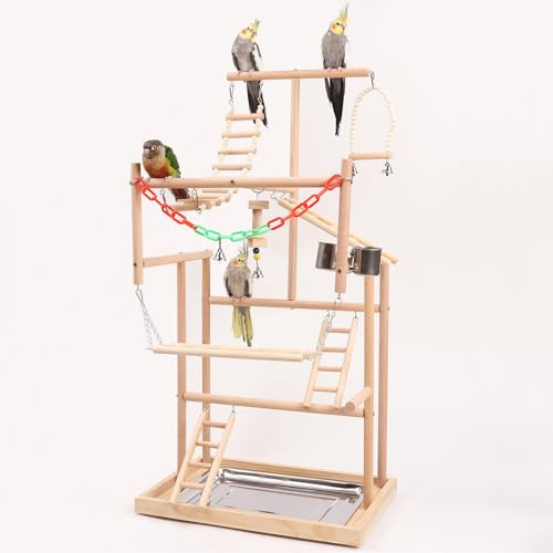 xixibuy Bird Stands for Parrots, Wooden Bird Playground, Parakeet Playground, Bird Play Stand, Parrot playstand, Cockatiel Playground for Small Middle Parakeets Finches Budgie -18.9 * 13 * 37.2 in