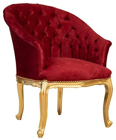 Biscottini Baroque Armchair 88 x 72 x 64 cm | Louis XVI Antique Gold Chairs | French Style | Bedroom Armchair in Red Velvet