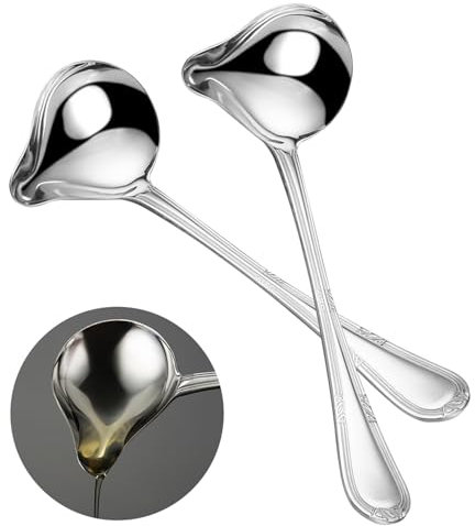 2PCS Small Soup Ladle, 7.8inch Stainless Steel Sauce Drizzle Spoon with Pouring Spout, for Cooking Gravy, Dressing