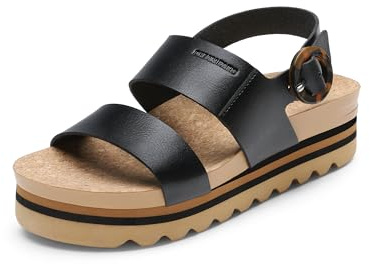 DREAM PAIRS Women's Orthopedic Arch Support Platform Sandals Comfortable Cork Insole Low Wedges Sandals Flatform Summer Dress Shoes Cute Buckle Wedges for Beach,Size 9,Black,DWUMWS2501