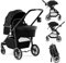 DREAMADE Kinderwagen klappbar, 3 in 1 Buggy mit umkehrbarem Sitz, Verdeck, Aufbewahrungskorb, Becherhalter & 5-Punkt-Sicherheitsgurt, Reisebuggy für Baby 0-6 Monate (Schwarz)
