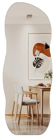 Muzilife Asymmetrischer Wandspiegel Rahmenloser Spiegel Wellig, 160x60cm Ganzkörperspiegel Unregelmäßiger Großer Wandspiegel mit MDF-Rückwand für Wand Wohnzimmer Flur Eingang Deko