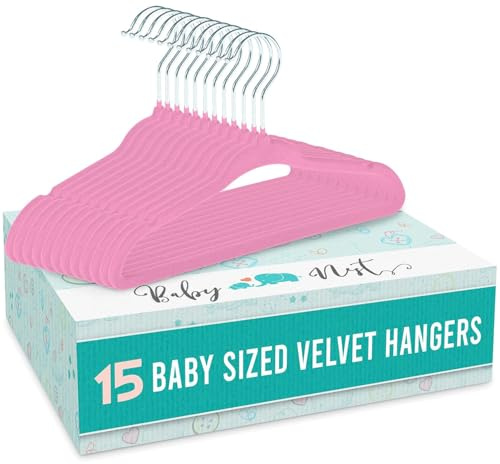 15 Pack Baby Hangers for Clothes, Kids Clothes Hangers, Velvet Childrens Coat Hangers for Nursery and Wardrobe Organisation (Pink)