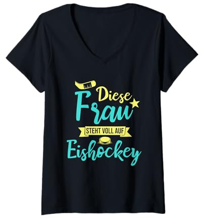 Damen Eishockeyspielerin Eishockey Eishockeyschläger Puck Geschenk T-Shirt mit V-Ausschnitt